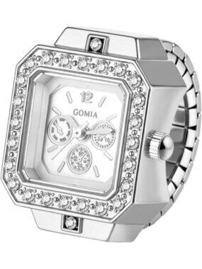 Unisex All Silver Quartz Stainless Steel Elastic Band Square Finger Ring Watch